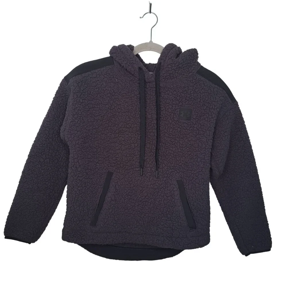 Under Armour Gray Black Sherpa Hooded Pullover Sweatshirt Size Large